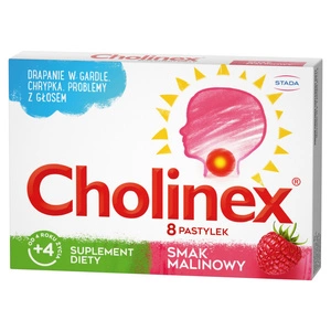 Junior pastylki to ssania na drapanie w gradle, chrypkę i problemy z głosem suplement diety Malina 8 szt.